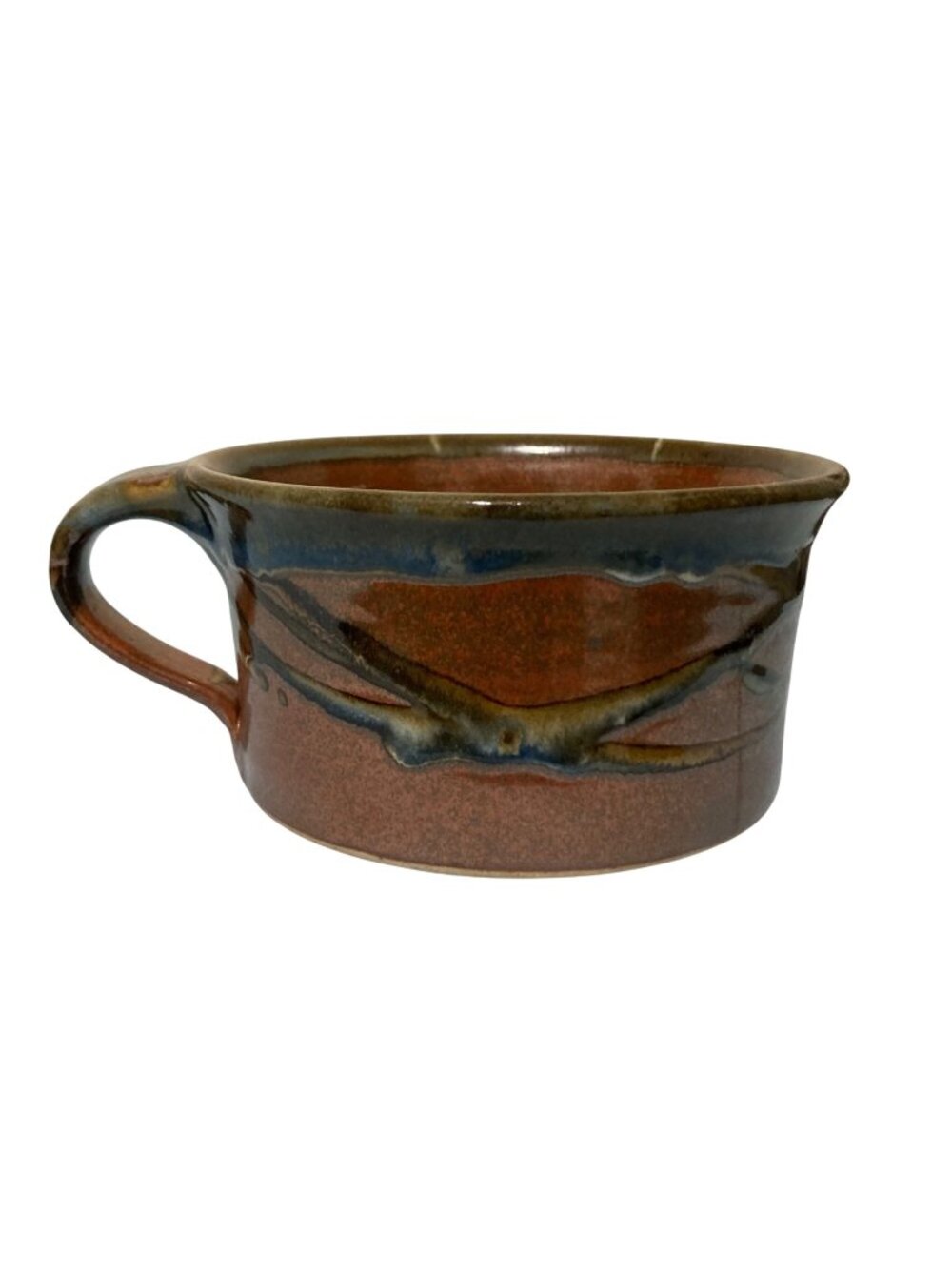 Whitefish Pottery Handmade Stoneware Mug Rustic Brown & Blue Glaze Signed